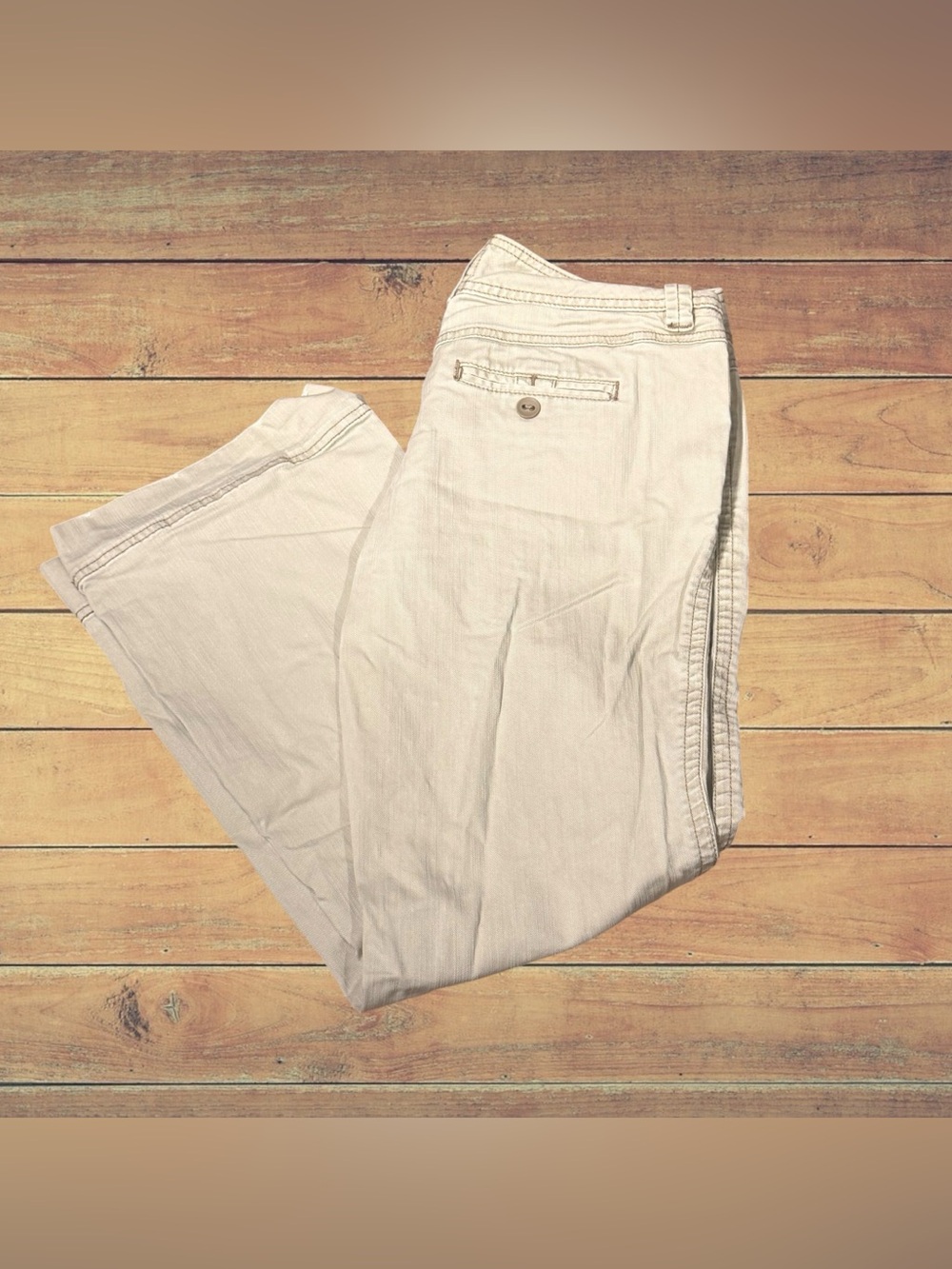 Maurice's Vintage Low Rise Y2K Tan Utility Flare Wide Hems Pants size 7/8 Short